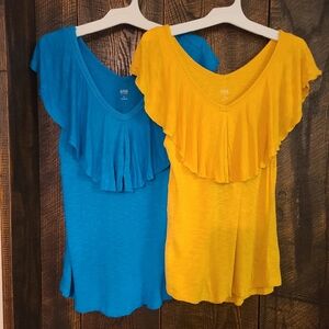 Zara Women's Ruffled Blouses - Vibrant Blue and Sunny Yellow